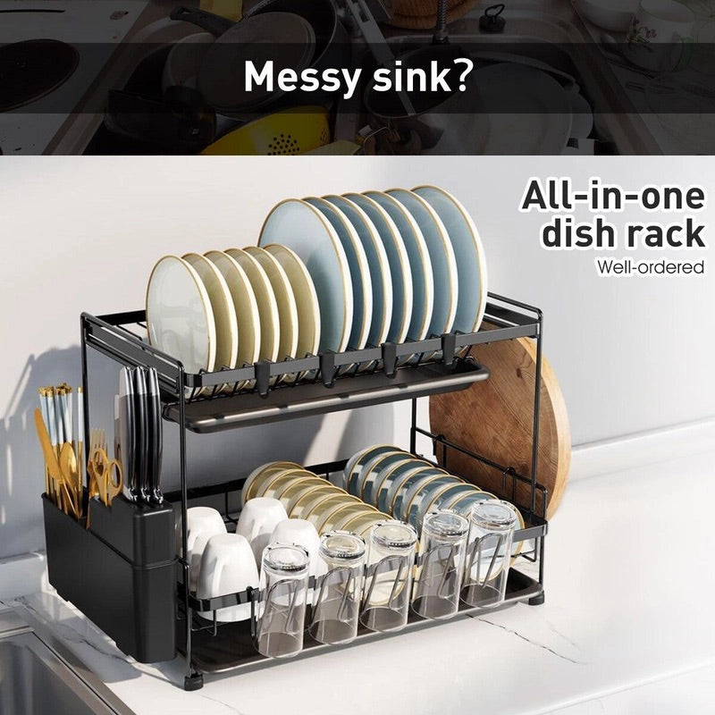 43 cm 2-Tier Dish Rack with 2 Drip Trays
