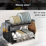 Dish Drying Rack Drainer Kitchen Organiser Plate Cutlery Holder Storage 2 Tier Utensil Shelf with Drip Trays
