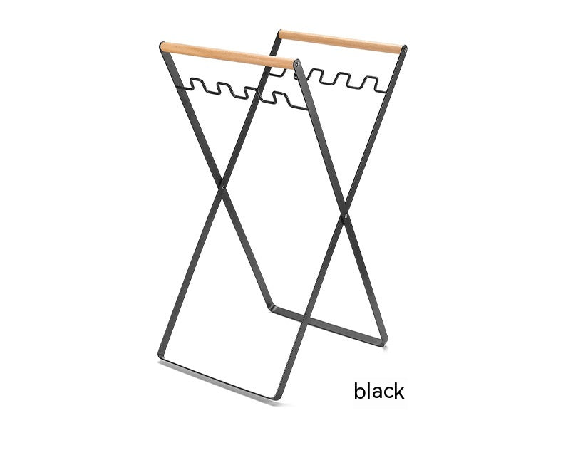 Folding Iron Camping Waste-Bag Stand with Wooden Handle