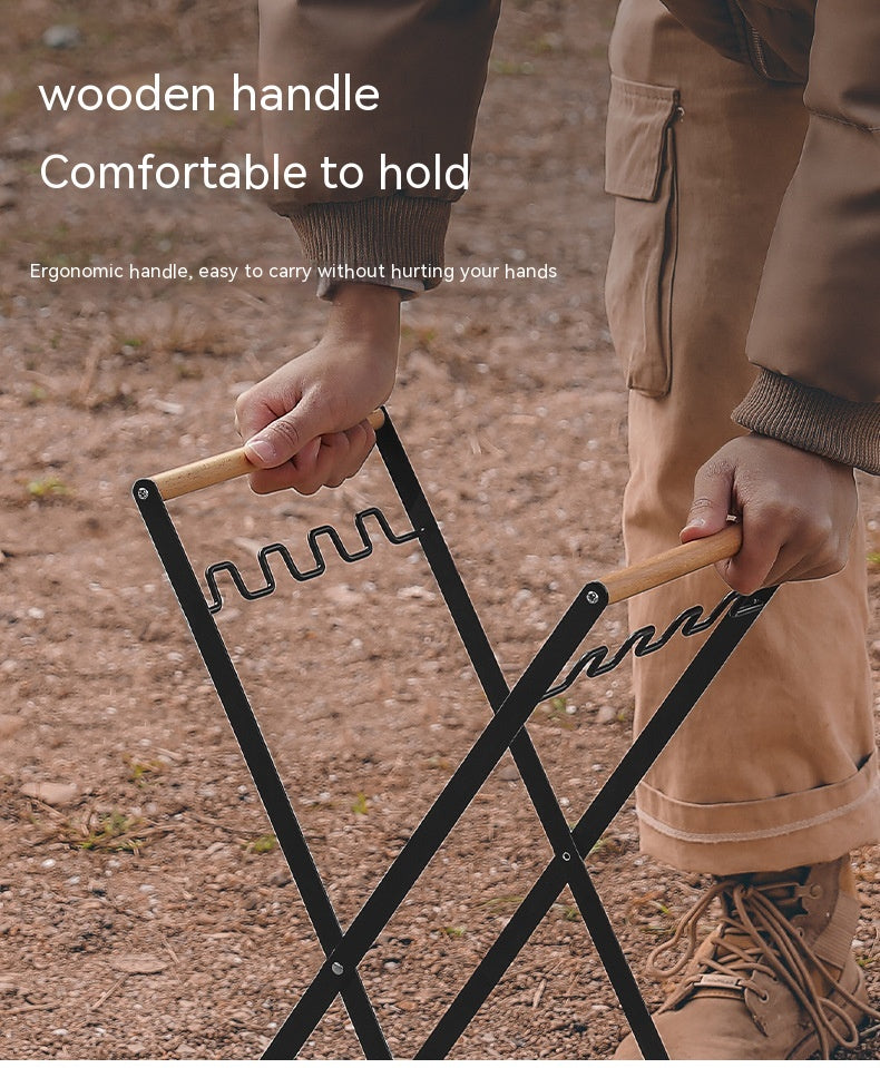 Folding Iron Camping Waste-Bag Stand with Wooden Handle