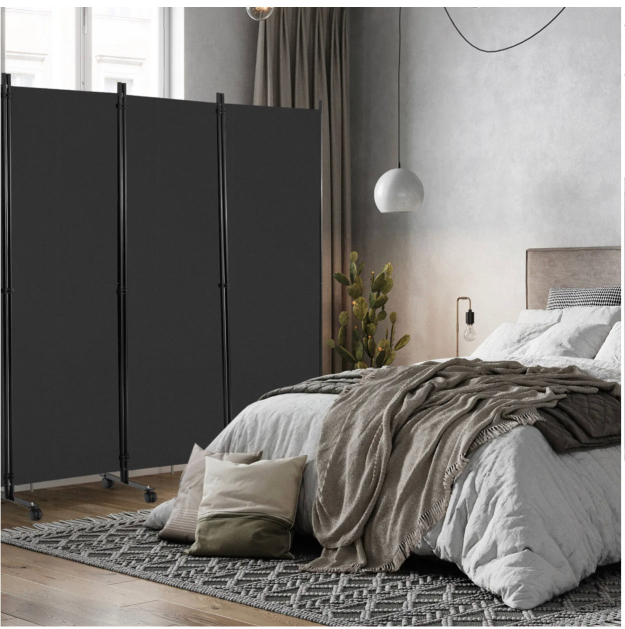 5.6 ft 6-Panel Rolling Room Divider – Black