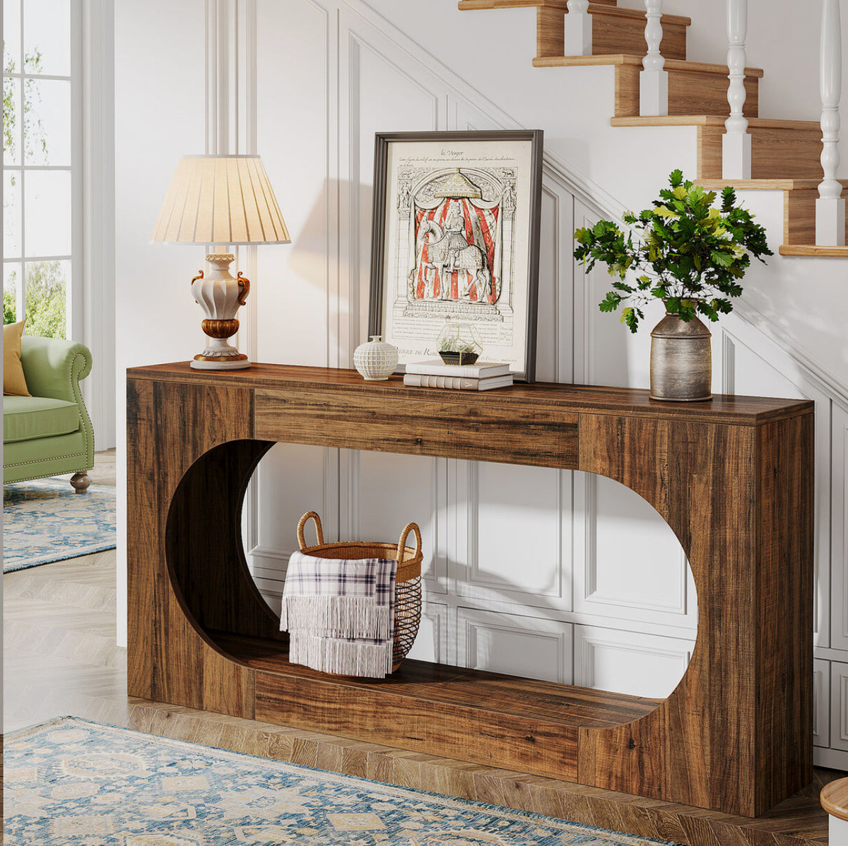 Rustic-Brown Wood Console Table