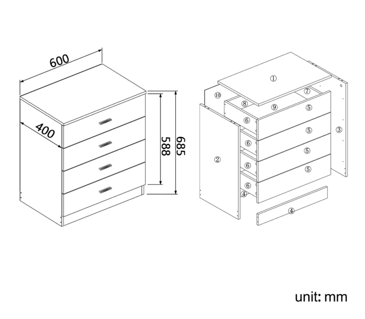 White High-Gloss 4-Drawer Chest