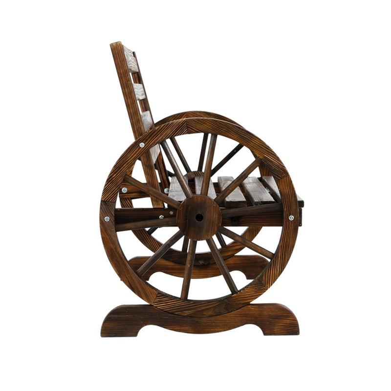 111 cm 2-Seat Fir-Wood Garden Bench with Wagon-Wheel Arms