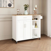 107 cm Rolling Kitchen Island with Wine Rack & Cabinet