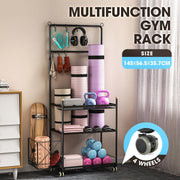 Rolling Home-Gym Storage Rack with Hooks