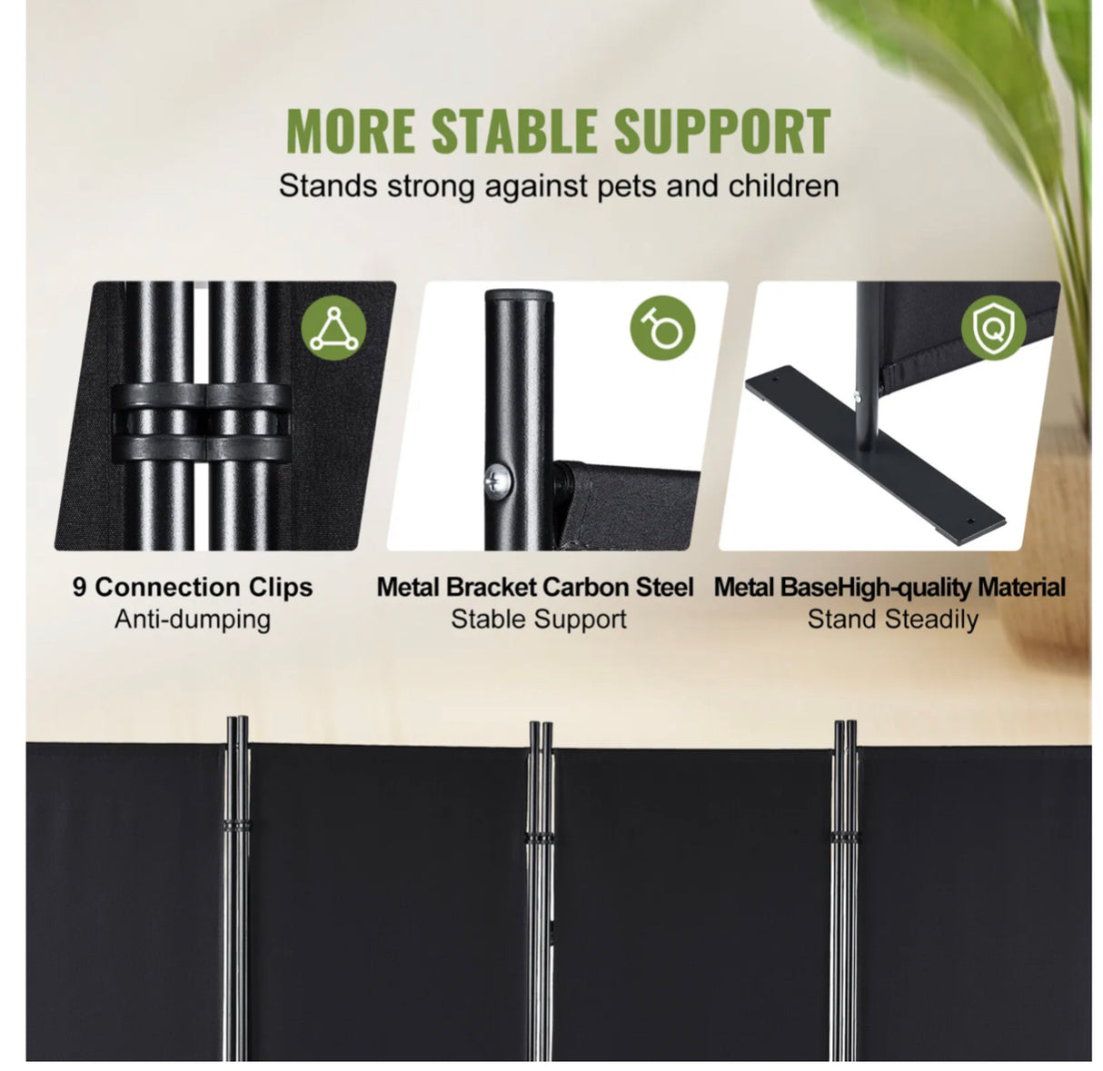 4-Panel Room Divider Folding Privacy Screen Home Office 224 x 171cm Black