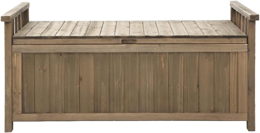 Outdoor Storage Box Bench, Wooden Garden Shed Shoe Cabinet Tool Chest Toy Storages Boxes Benches Deck Chair Container Indoor Patio Balcony Furniture, Water-Resistant 220kg Capacity Brown