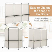 188cm Rolling 3-Panel Room Divider with 3 Shelves – 3 Colours