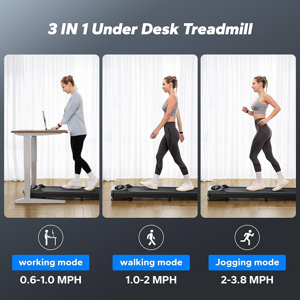 Walking Pad, Under Desk Treadmill for Home & Office, Small Treadmill with Max 3.8MPH 40 dB, 2 in 1 Quiet Portable Mini Treadmill with Remote Control, APP, LED Display
