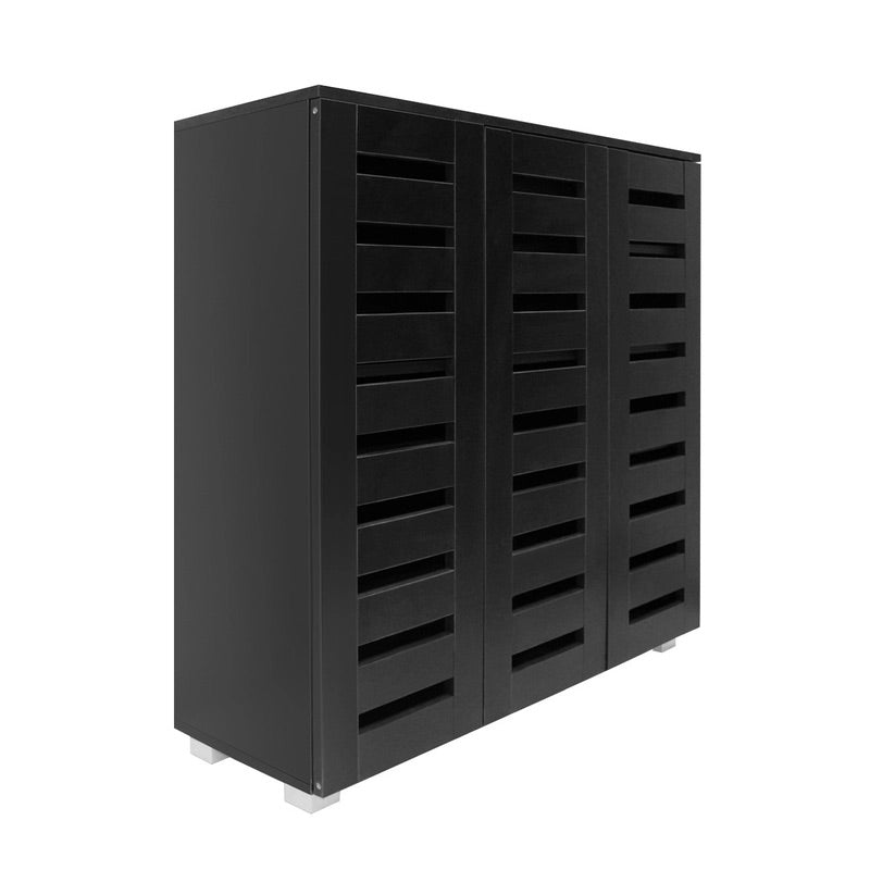 4-Tier Black Shoe Cabinet with Slatted Doors – Up to 30 Pairs