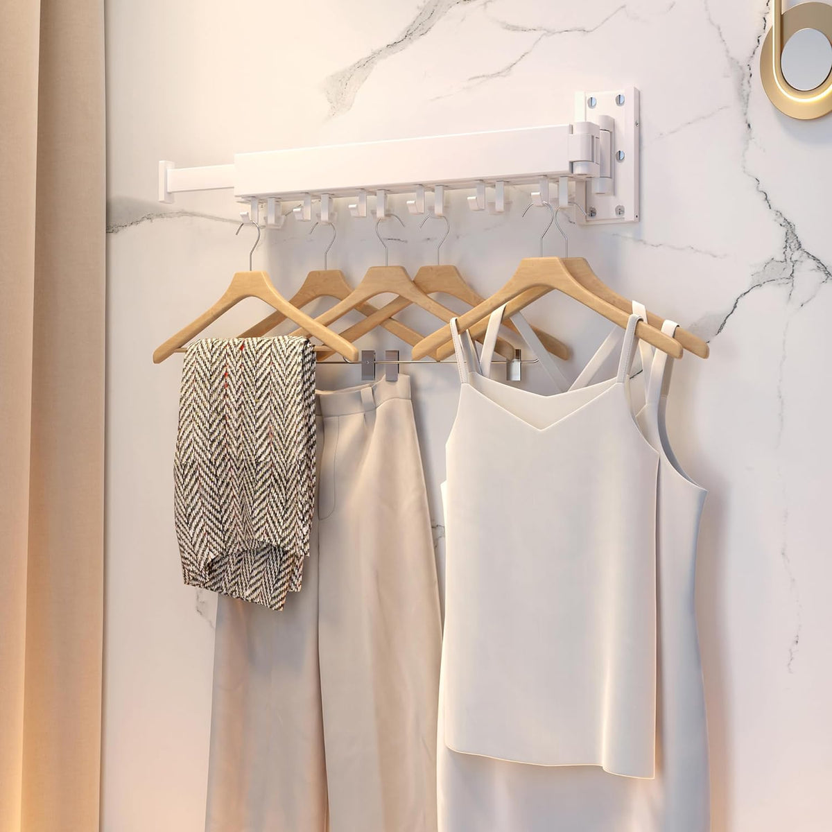 Tri-Fold Wall-Mounted Clothes-Drying Rack – White