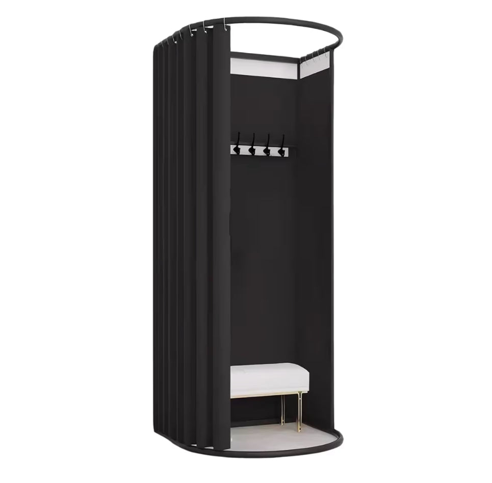 Portable Fitting Room with Linen Privacy Curtain – Black or Grey