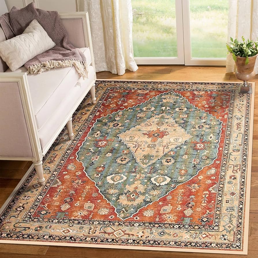 Soft Washable Boho Area Rug with Non-Slip Backing