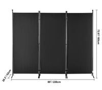 226 × 185 cm 3-Panel Black Fabric Room Divider