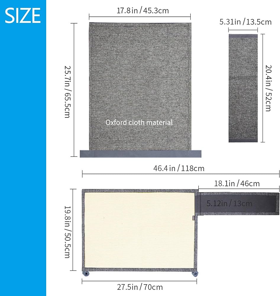 Left-Side Dark-Grey Sofa Arm Cat Scratch Protector – 43 × 36 × 28 cm
