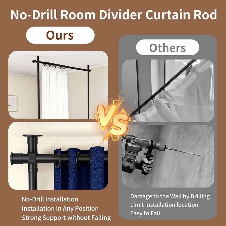 No-Drill Adjustable Floor-to-Ceiling Curtain Divider Frame