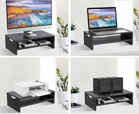 Black 2-Tier Wood Monitor Riser with Keyboard Storage