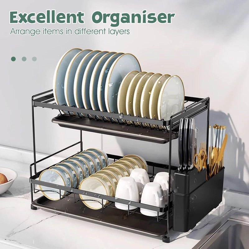 43 cm 2-Tier Dish Rack with 2 Drip Trays