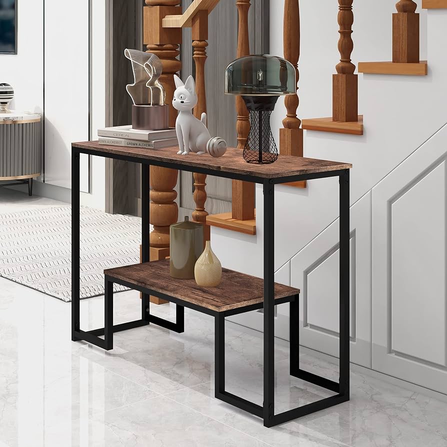 Narrow 2-Tier Industrial Console Table