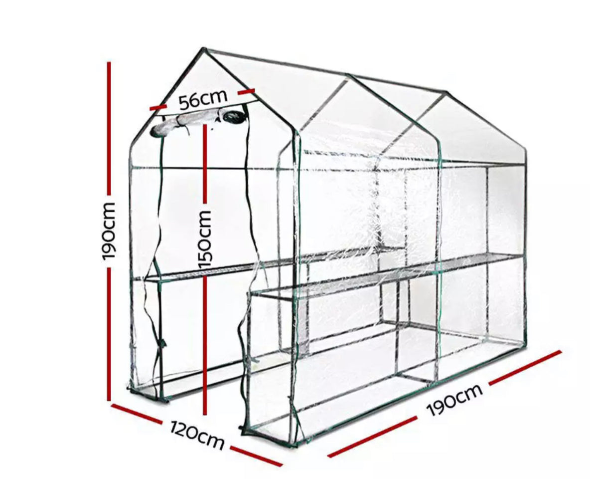 1.9 m Walk-In Greenhouse with 4 Shelves & PVC Cover