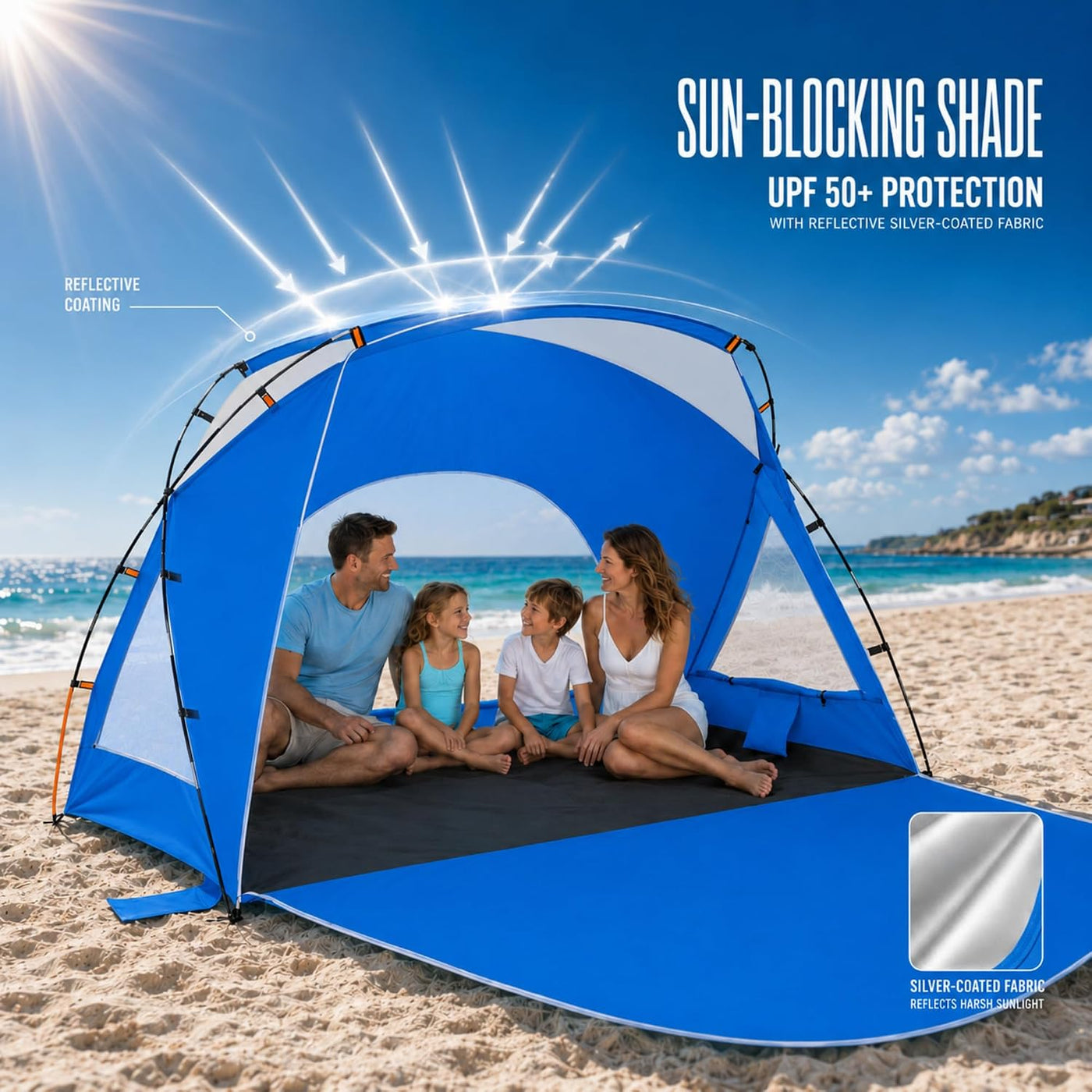 3-Person Portable Beach Tent with UPF 50+ Sun Protection