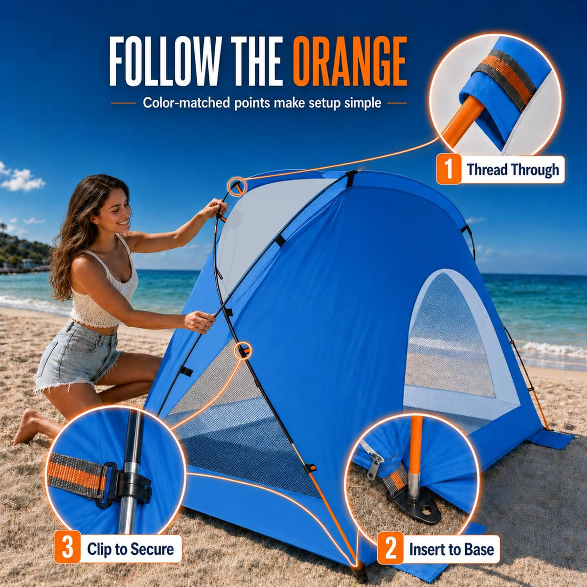 3-Person Portable Beach Tent with UPF 50+ Sun Protection