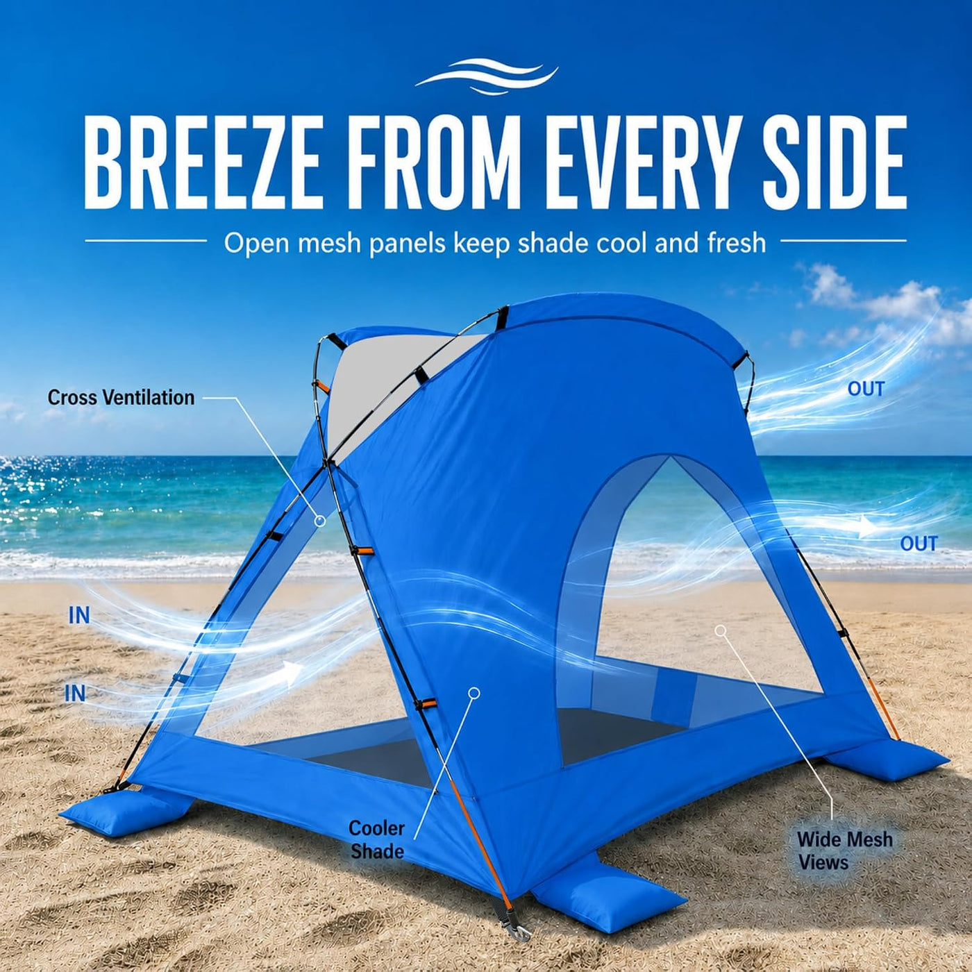 3-Person Portable Beach Tent with UPF 50+ Sun Protection