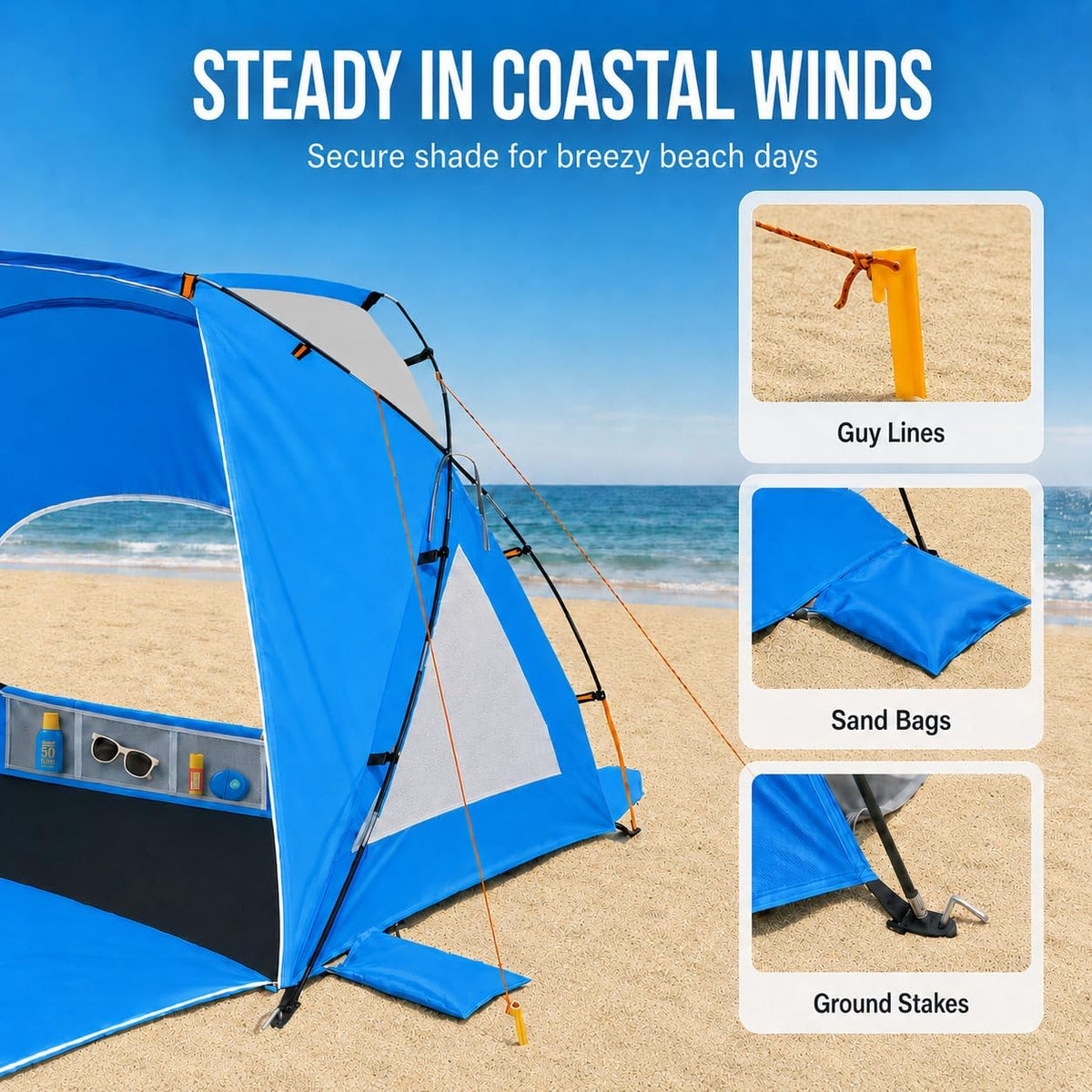 3-Person Portable Beach Tent with UPF 50+ Sun Protection