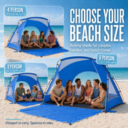 3-Person Portable Beach Tent with UPF 50+ Sun Protection