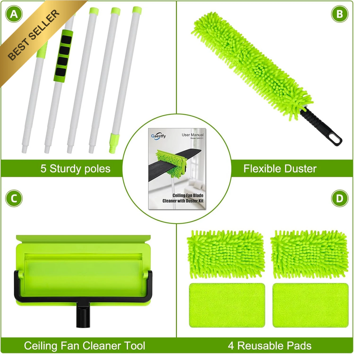 193 cm Extendable Ceiling Fan Duster with Flexible Washable Head