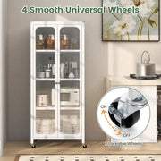 Mobile Metal Storage Cabinet with Glass Doors & 2 Adjustable Shelves