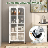 Mobile Metal Storage Cabinet with Glass Doors & 2 Adjustable Shelves