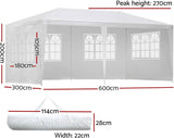 3x6 Marquee Gazebo, Camping Tent Wedding Gazebos Garden Shed Outdoor Party Canopy Patio Carport Car, White 4 Window Wall Carry Bag Water Resistant and UV