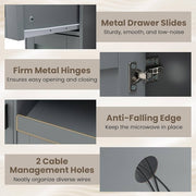 Grey Rolling Kitchen Island with Drawer & Glass-Door Cabinet