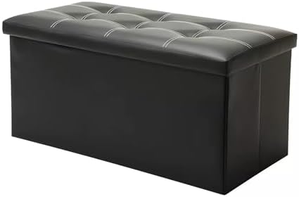 Foldable Storage Ottoman Bench with Padded Seat – Black, 76 × 38 × 38 cm