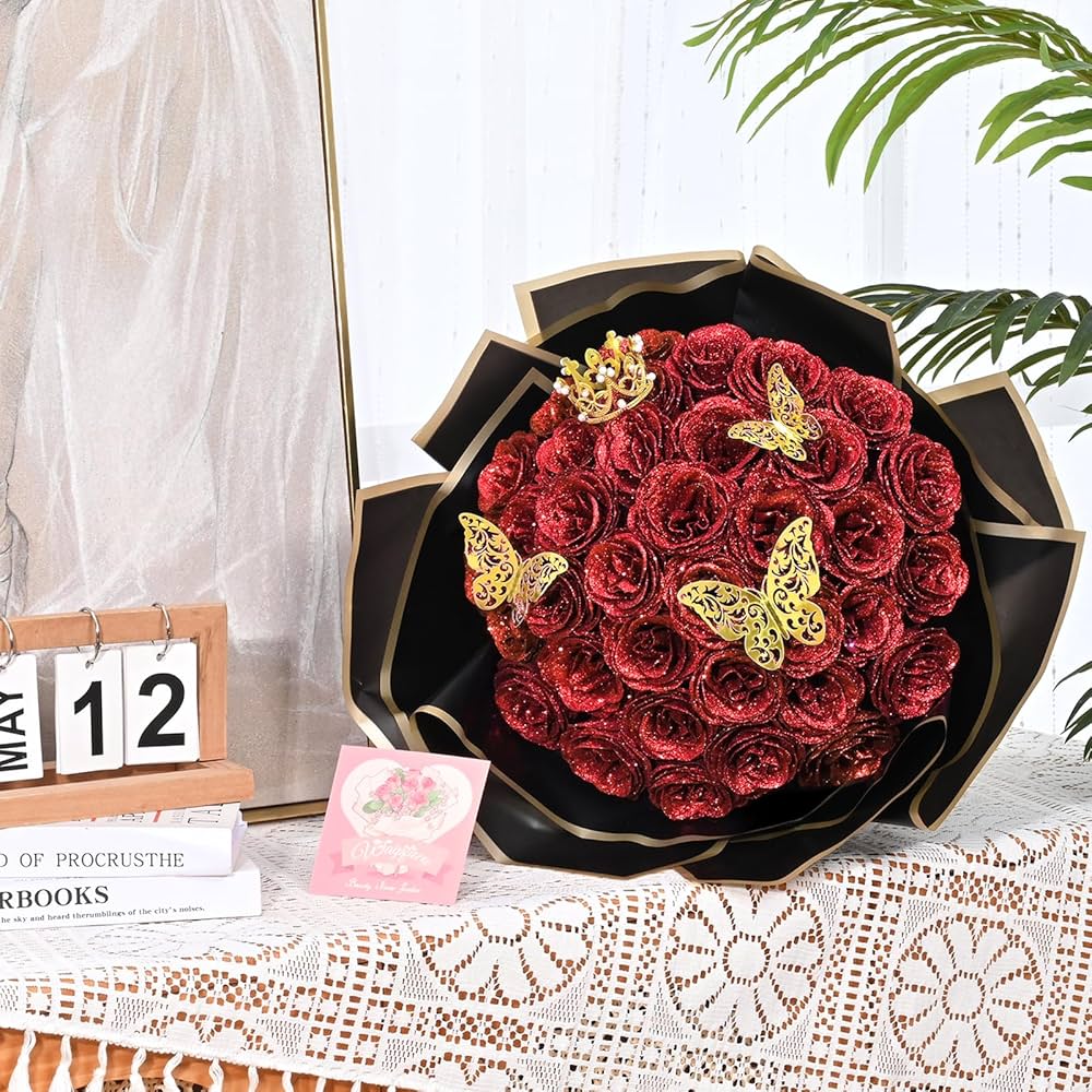 DIY Glitter Rose Bouquet Kit – 24 Artificial Roses