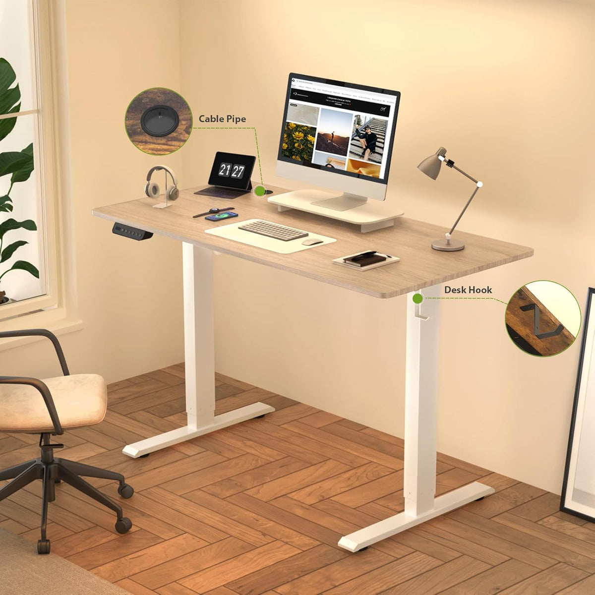 Ergonomic Standing Desk,Height Adjustable Electric Sit Stand Desks with Smart Memory Lifting Sturdy Tabletop Motor Computer Workstation for Home, Office 55 * 24 Inch