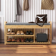 3-Tier Bamboo Shoe Bench with Cushion & Drawer – 150 kg