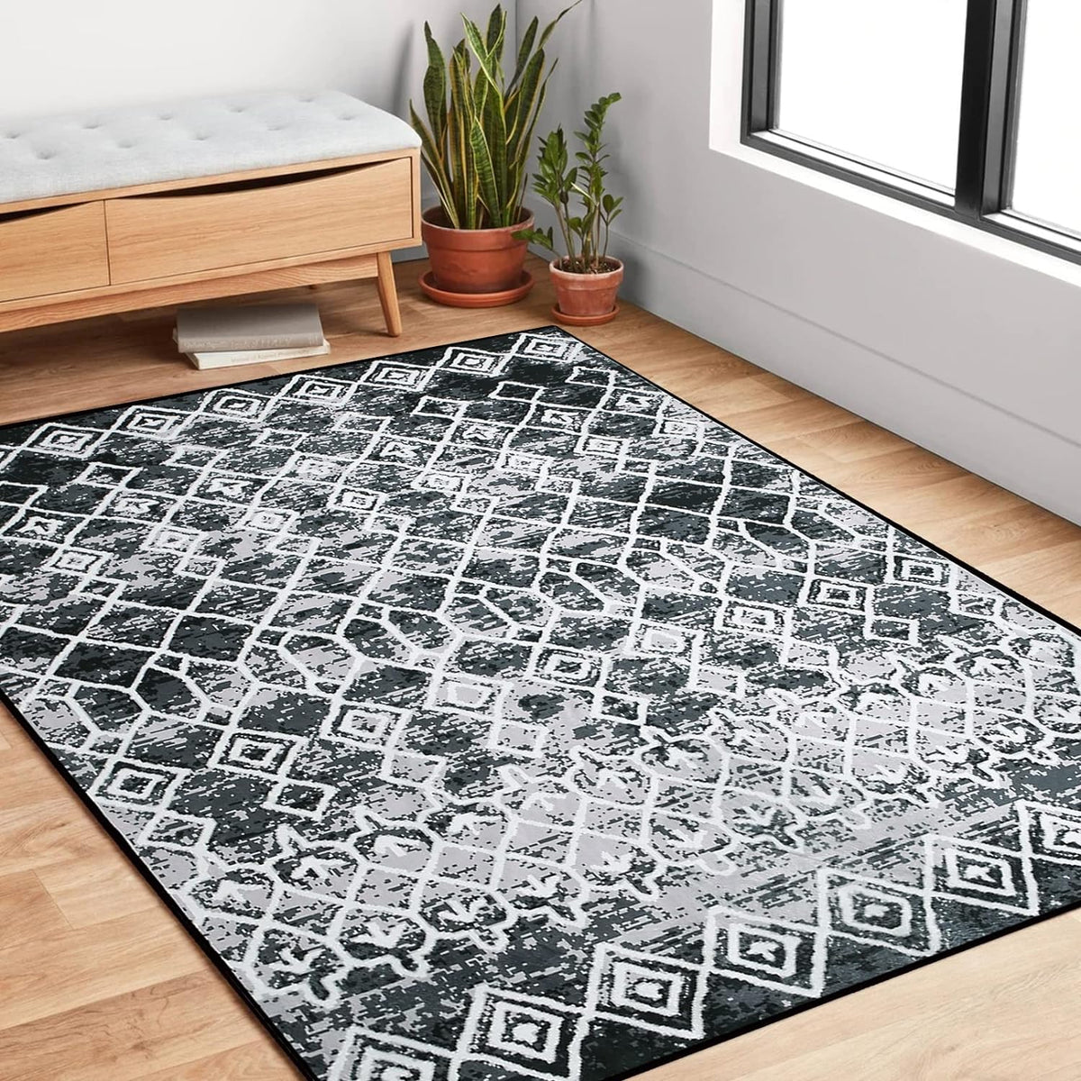 Black & Grey Soft Non-Slip Area Rug