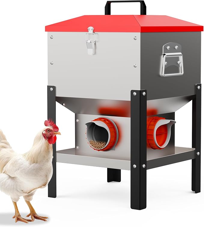 35LB Large Automatic Metal Chicken Feeder with 4 Ports