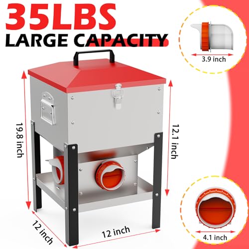 35LB Large Automatic Metal Chicken Feeder with 4 Ports