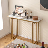110cm Console Table, Faux Marble Sofa Table w/Sturdy Metal Legs, Adjustable Feet, Modern Entryway Table, Perfect for Foyer, Living Room, Hallway (Gold)