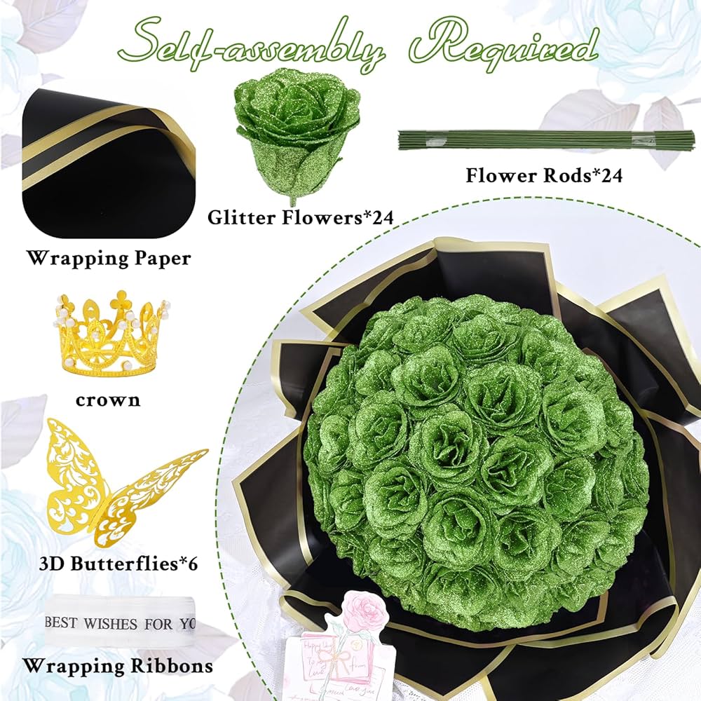 DIY Glitter Rose Bouquet Kit – 24 Artificial Roses