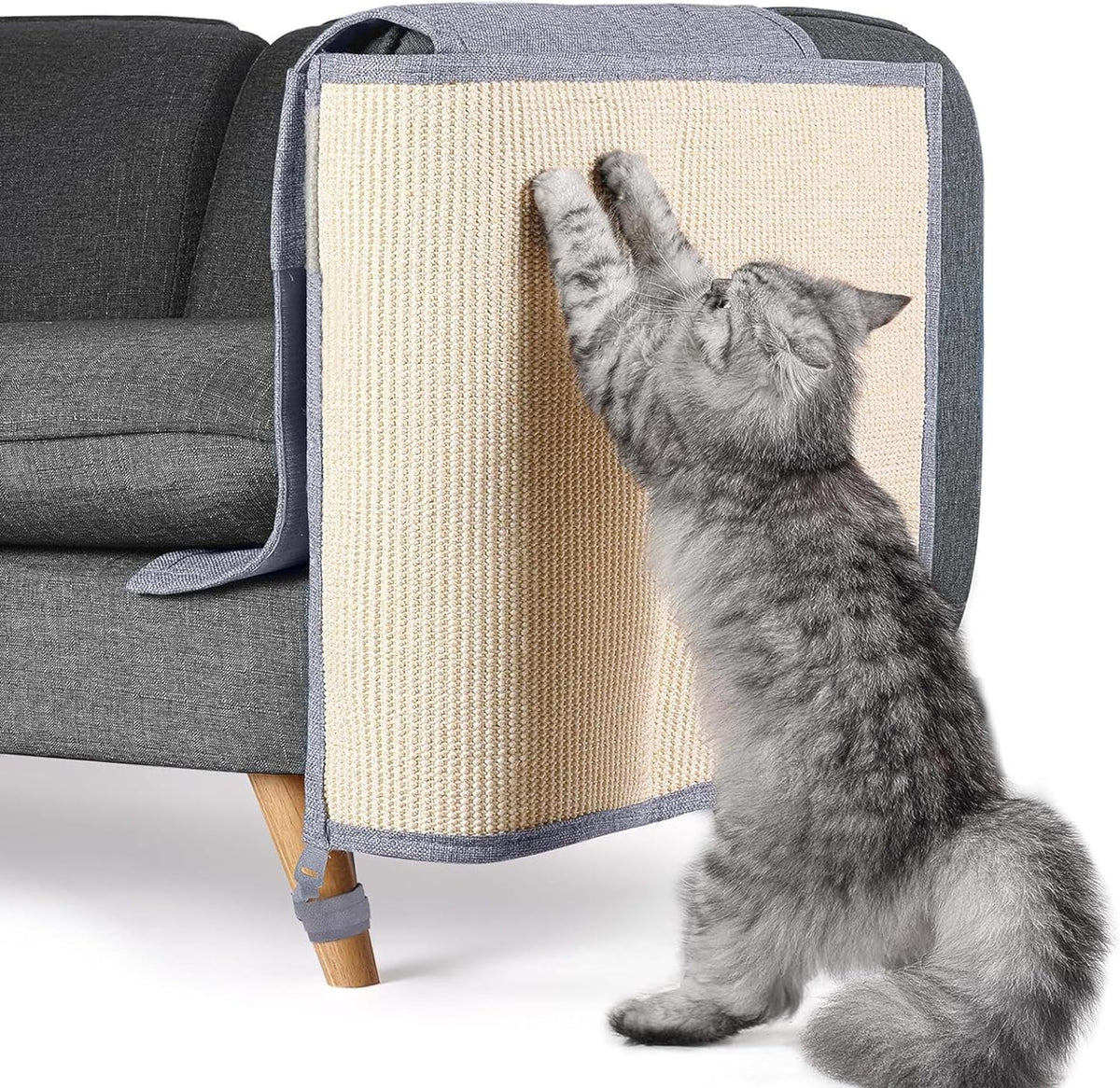 Left-Side Dark-Grey Sofa Arm Cat Scratch Protector – 43 × 36 × 28 cm