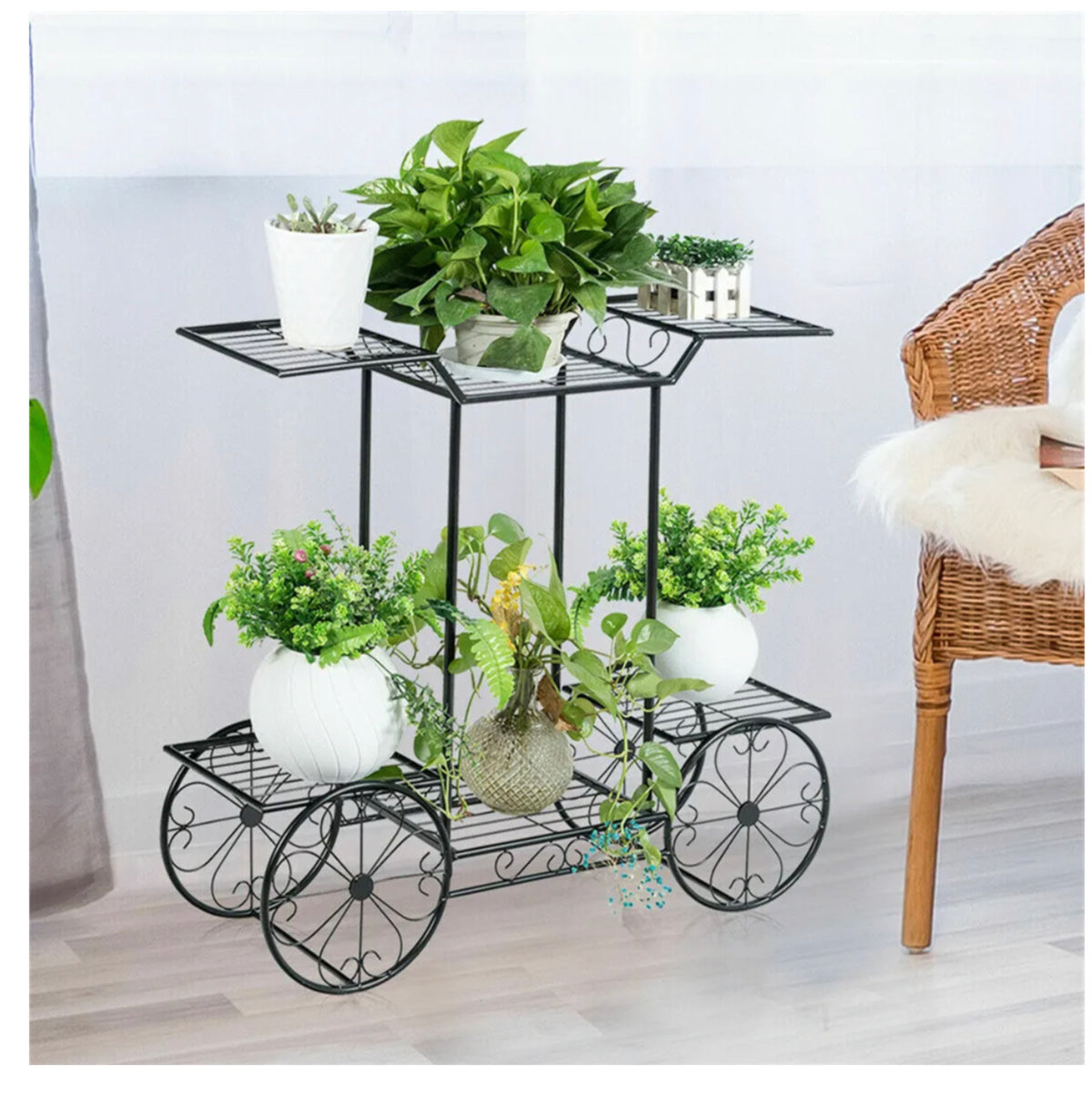 6-Tier Parisian-Style Metal Plant Stand – Black