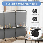 188cm Rolling 3-Panel Room Divider with 3 Shelves – 3 Colours