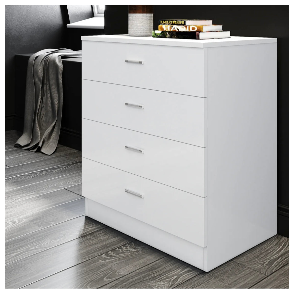 White High-Gloss 4-Drawer Chest