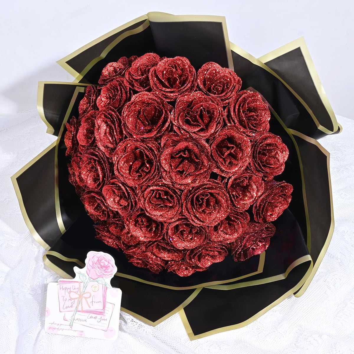 DIY Glitter Rose Bouquet Kit – 24 Artificial Roses
