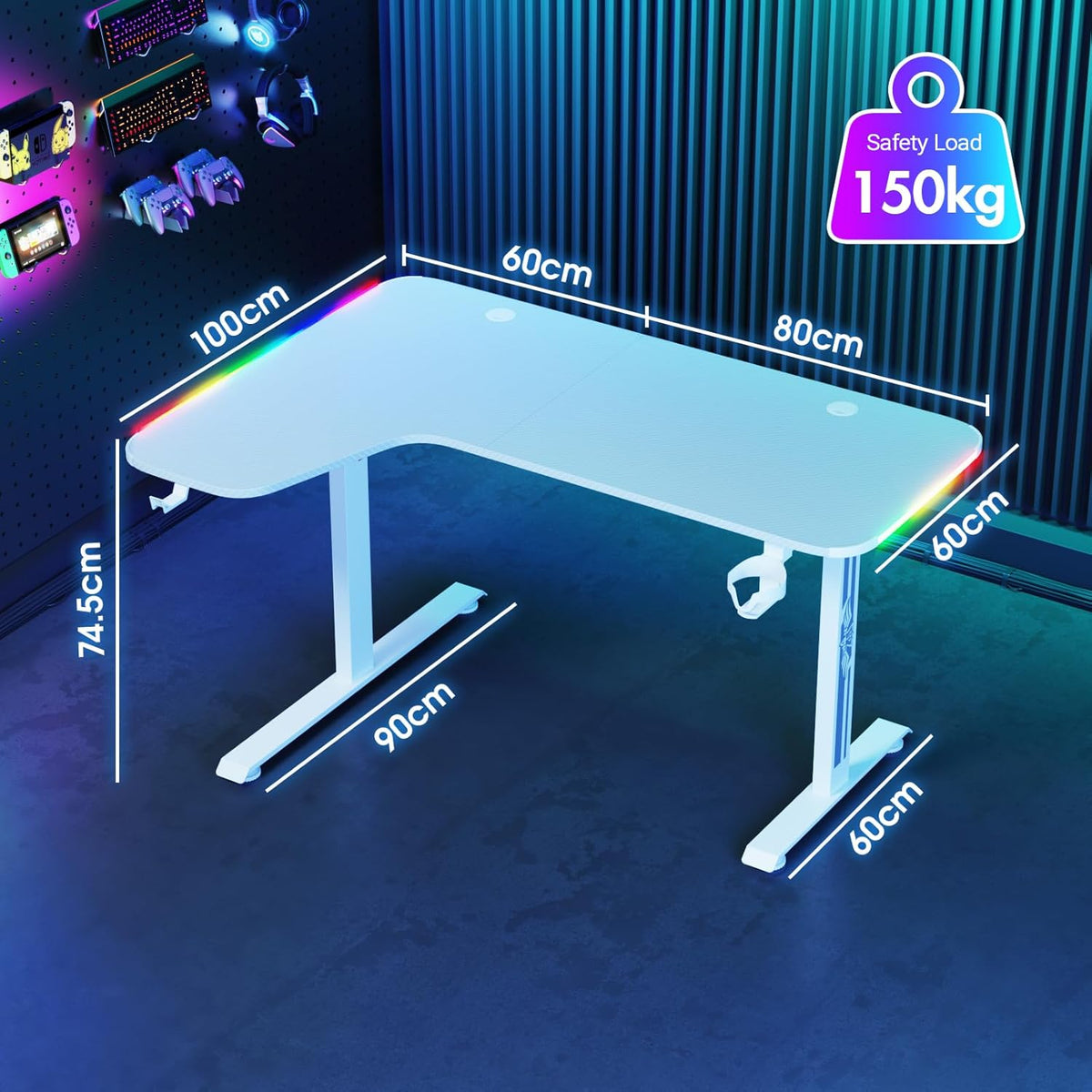 160 cm L-Shaped Gaming & Computer Desk – Black or White